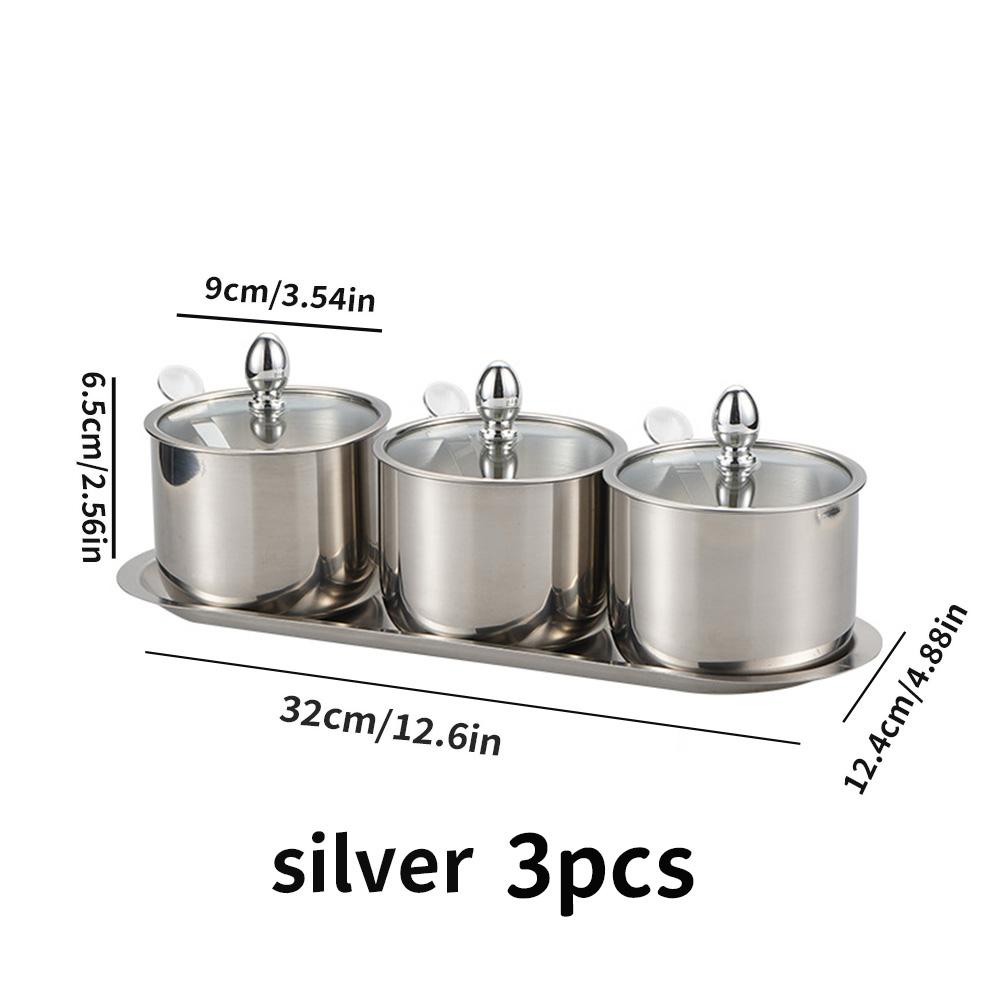 

Набор баночек для приправ из нержавеющей стали, контейнер для специй со стеклянной крышкой и ложкой, подходит для перца, соли, специй, конфет