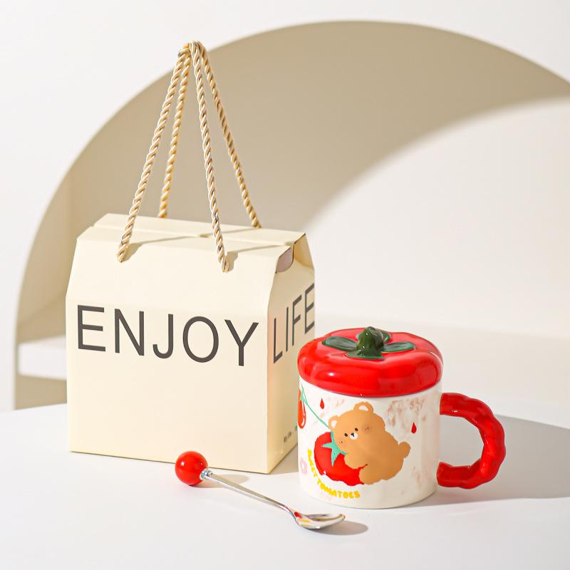 Persimmon Ruyi Ceramic Mug Cute Water Cup High Precision Birthday Gift Cup with Lid Coffee Cup Breakfast Cup