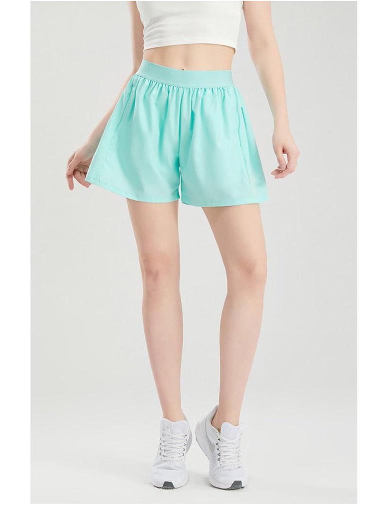 Women's Quick-Dry High Waist Running Shorts - Anti-Exposure, Fake Two-Piece Design with Inner Lining