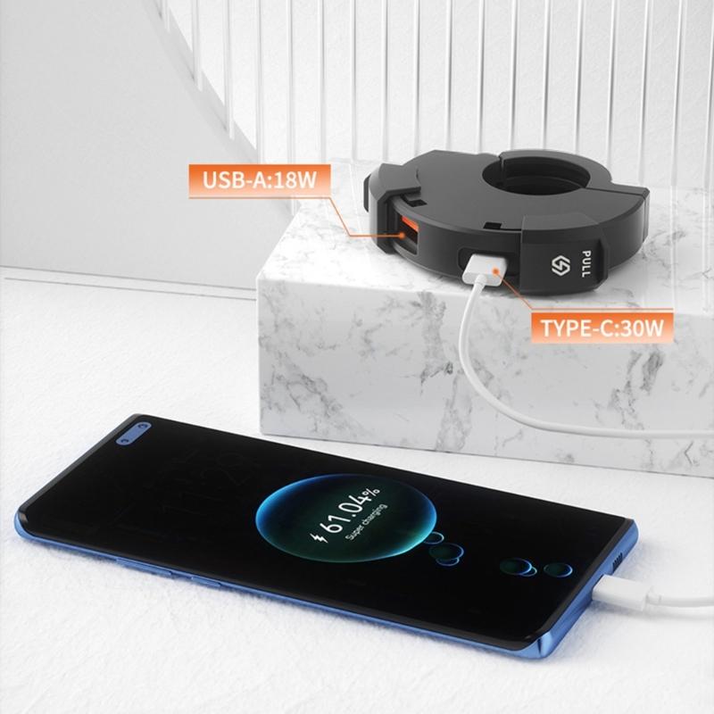 Motorcycle Handlebar Mount Charging Adapter SAE To USB & Type-C Socket for Cellphone Tablet Scooters Power Outlet