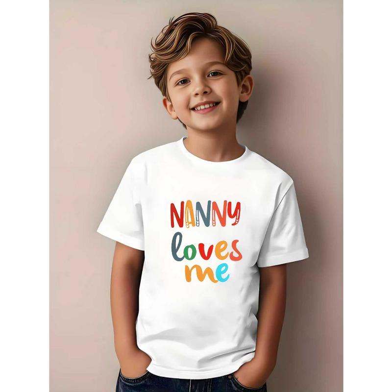 

European Size Boys Round Neck Short Sleeved T Shirt with Unique English Print 164cm