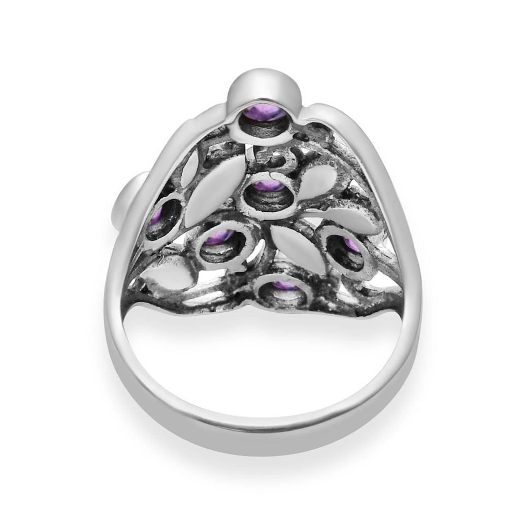Natürlicher Amethyst, 4 x 4 mm, runder Edelstein, 925er-Sterlingsilber, Blatt-Ring mit filigranem Design für Frauen und Mädchen