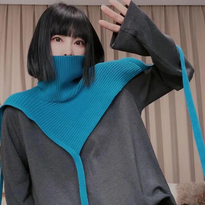 Women s High Collar Knit Scarf with Ribbon Tie