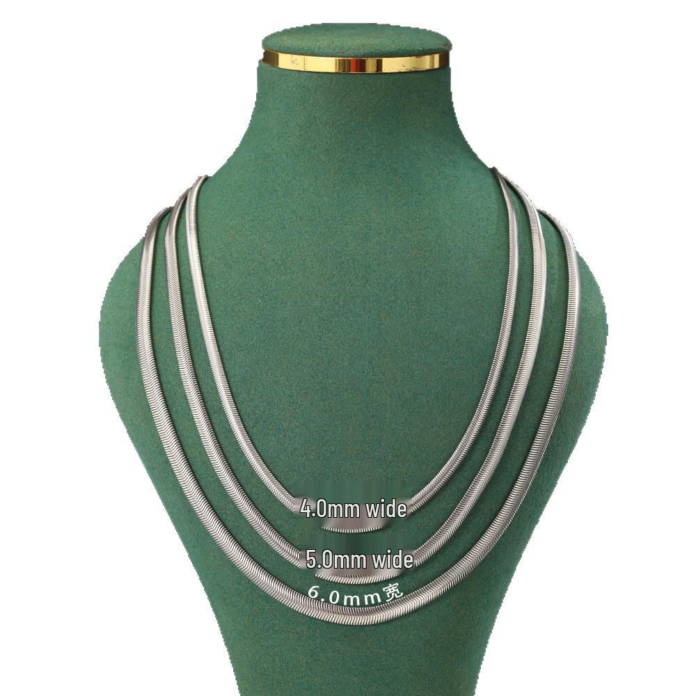 European & American High-End Luxury Stainless Steel Flat Snake Chain Necklace with Exquisite Gold Vacuum Plating