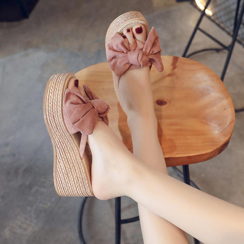 Butterfly-Knot Wedges Roman Beach Slippers Shoes Womens Open Fashion Microwavable Slippers Women Slippers For Women House Shoes
