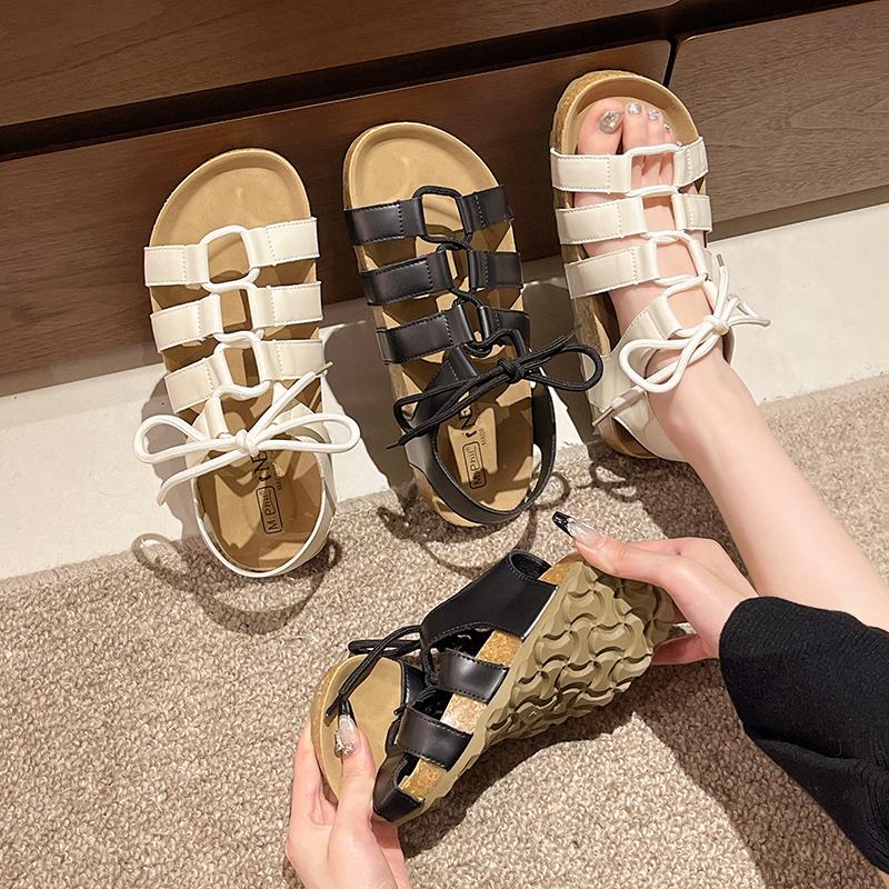 Fashion Elegant Women's Open Toe Cross Strap Design Flat Sandals 2025 New Luxury Retro Thick Sole Platform Sandals Summer Women's Shoes