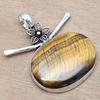 Necklace Tiger's Eye Gemstone Handmade Gift For Her Silver Jewelry 1.75"