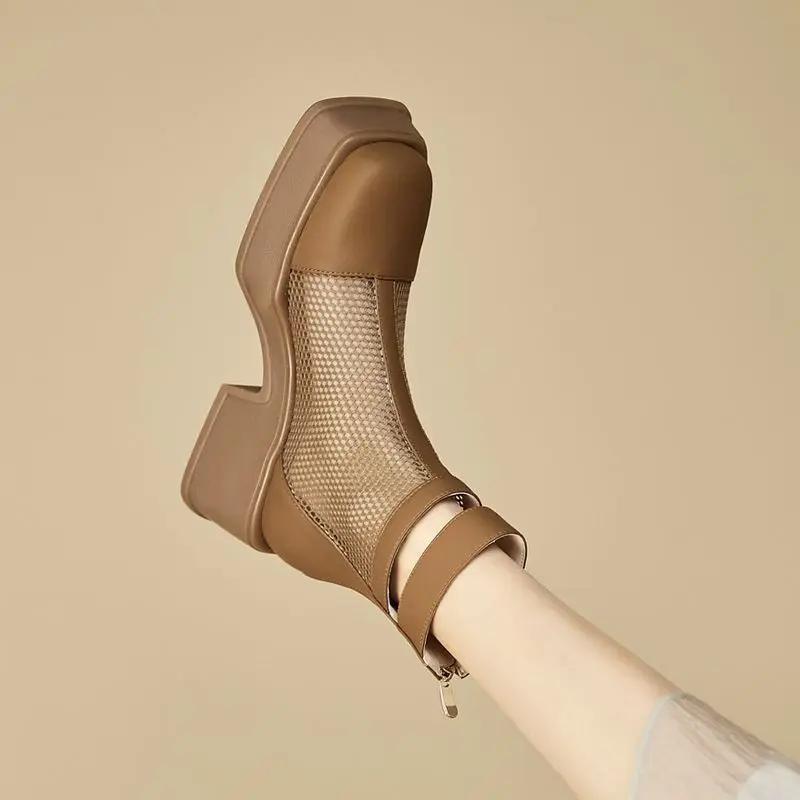 Leather Ankle Boots for Women Mesh New In Booties Footwear Large Size Warm Hot On Offer Sale Pu Y2k Trend 2025 Woman Short Shoes