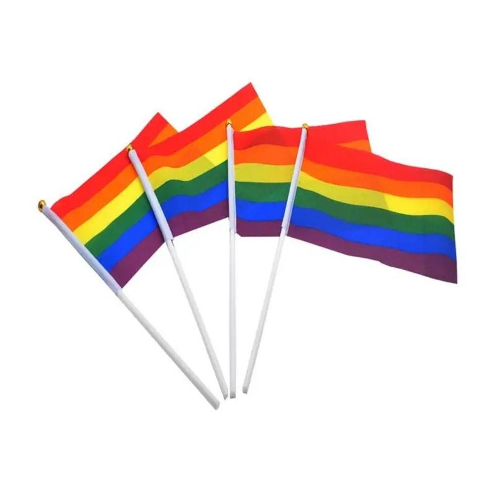 10Pcs Dacron Rainbow Flags LGBT HandHeld Flag Multipurpose Rainbow Hand Flag  Parades  Supplies
