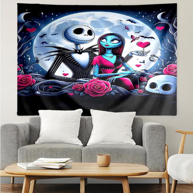 The-Nightmare-Before-Christmas Print Tapestry, Backdrop, Easy Setup, Ideal for Bedroom, Office & Living Room, with Aesthetic Wall Hanging Decor.