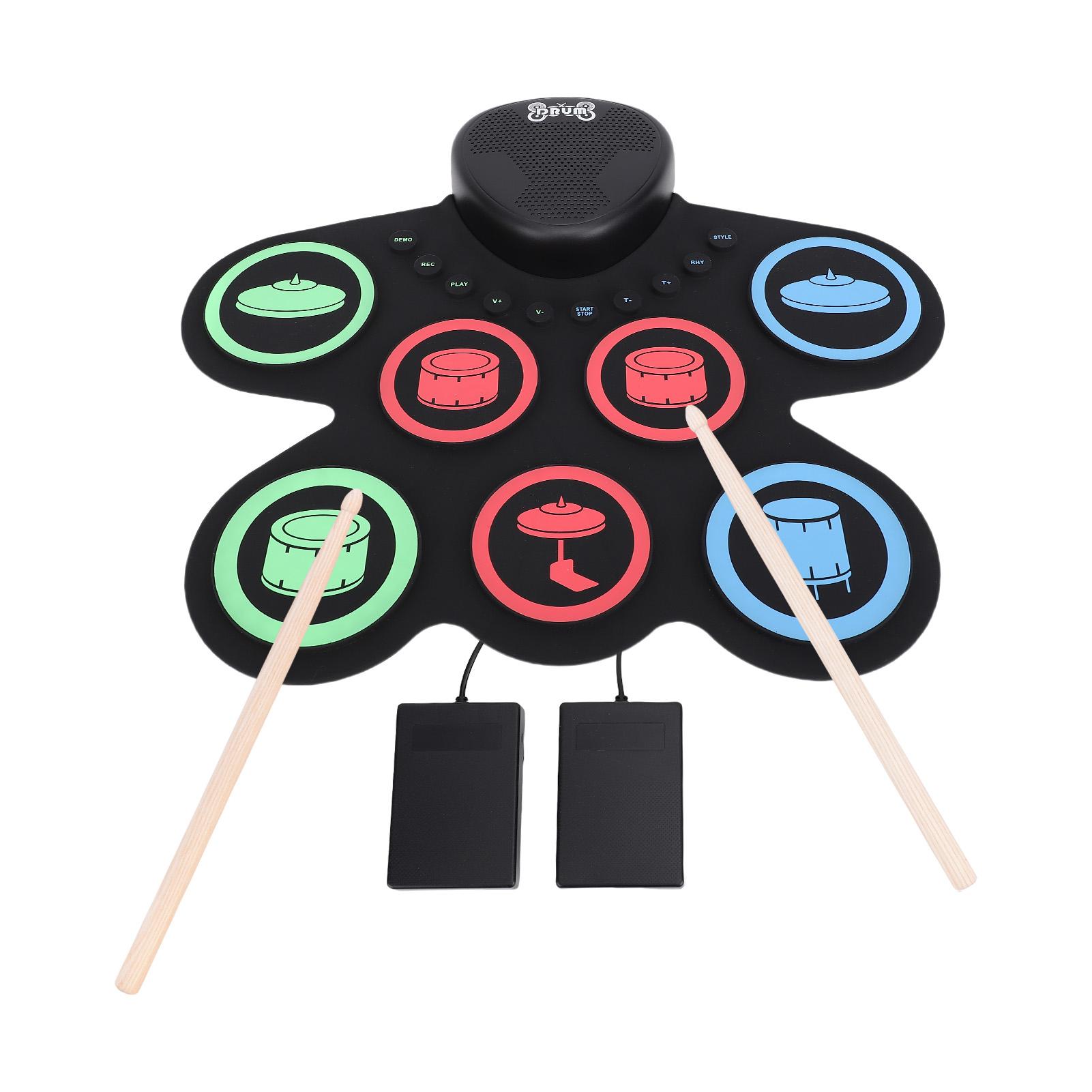 

Electronic Drum Set with Dual Speaker RollUp Drum Pad 7 Pads Silicone Practice Pad Drum Kit