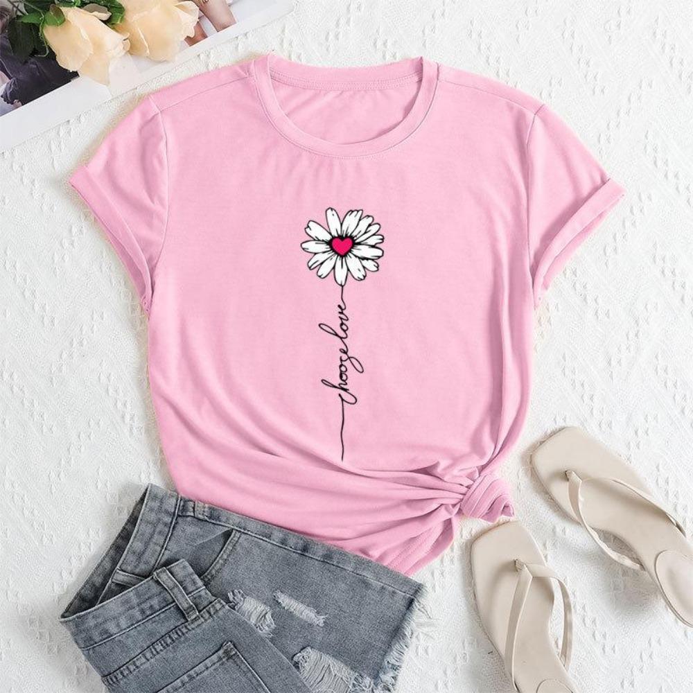 Letní dámské tričko s krátkým rukávem vzor potisk módní ležérní kulatý výstřih pohodlné dámské tričko s krátkým rukávem