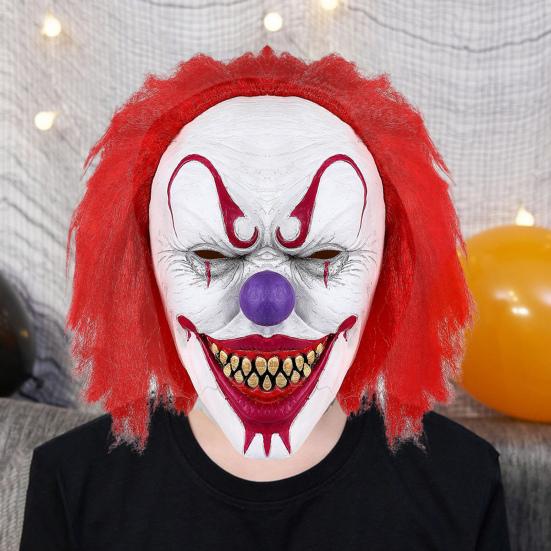 Scary Halloween Clown Masque with Red Hair Full Head Adult Evil Joker Latex Masque for Halloween Party Cosplay Masquerade Costume