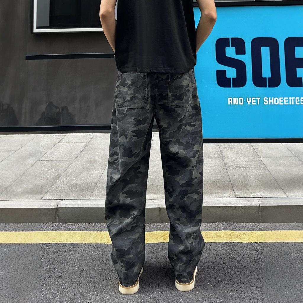 American retro camouflage jeans men's ruffian handsome high street trendy brand lumberjack straight wide-leg versatile casual pants