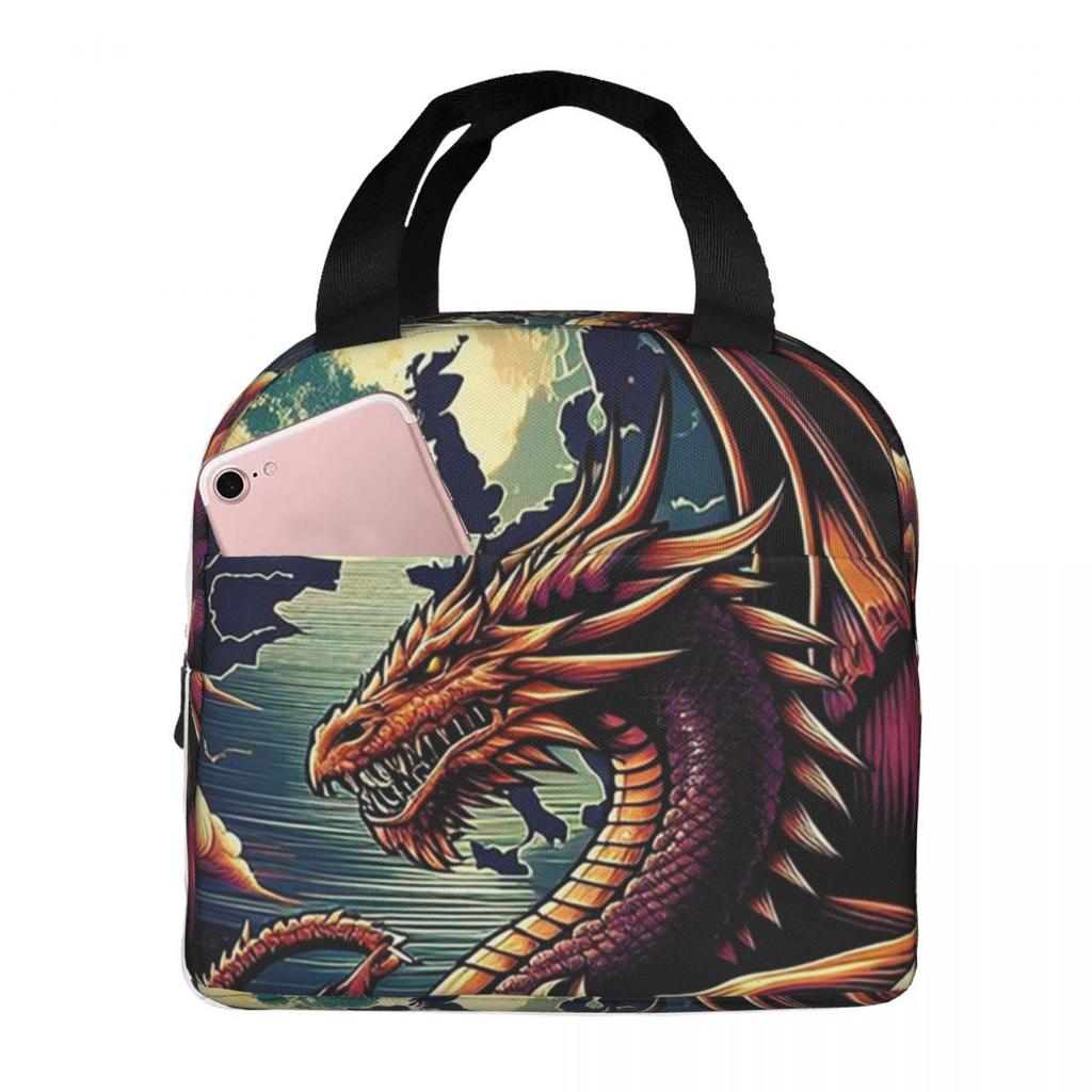 Dragon Red Moon Pattern Insulated Lunch Bag for Kids School Cooler Thermal Food Box Tote Portable Lunch Boxes Container
