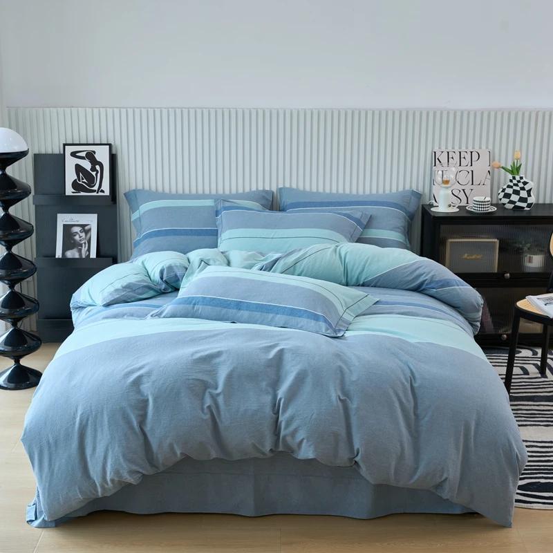 New Cotton Quilt Cover Plaid Yarn-dyed Washed Single Douvet Bed 160x210 220x240 Skin Friendly Comfortable Large Size Bedding