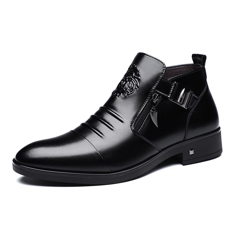 2024 Men's High-Top Martin Boots: Autumn/Winter Fleece-Lined Leather Shoes with Side Zipper