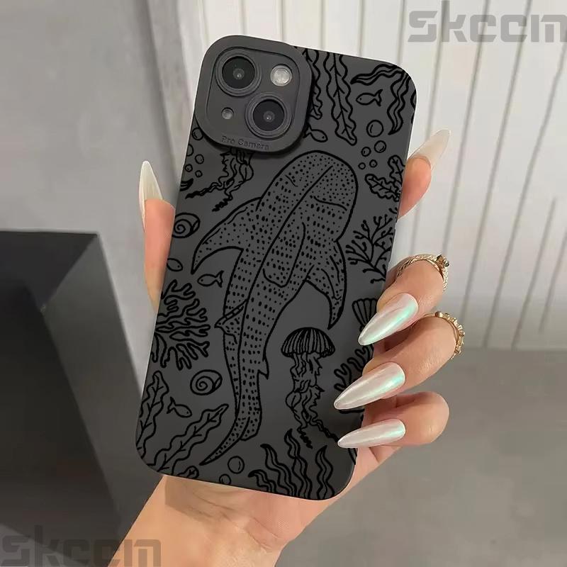 Whale Pattern Phone Case For iPhone 16 Pro Max Cases For iPhone 11 12 13 14 15 8 7 Plus 16e XR X XS Shockproof Silicone Cover