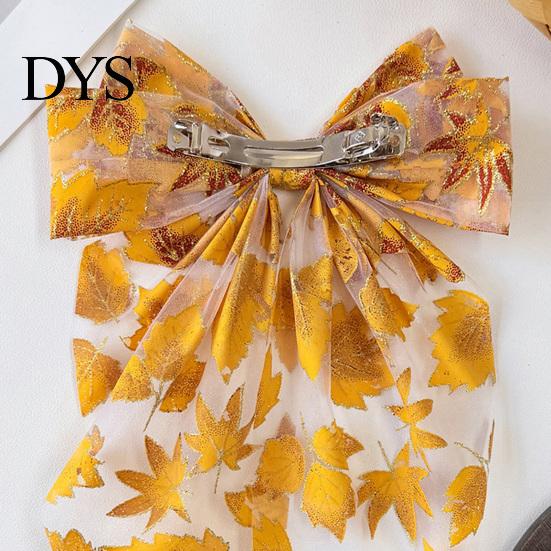 Fall Outfit Accessories Maple Leaf Hair Bows for Women Girls, Autumn Leaves Clips, Large Bowknot Ponytail Holder Barrettes, Gold Hairpin with