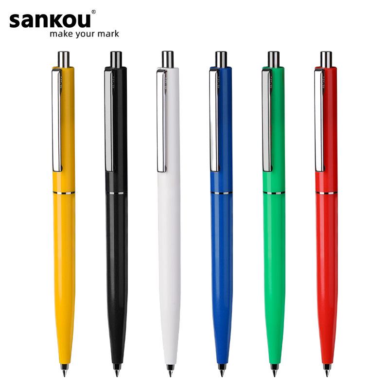 Three-Pack Retro Push-Button Pens: Slim Barrel, Neutral Colors, Logo Customizable; Ideal for Students, Offices, and Promotions.