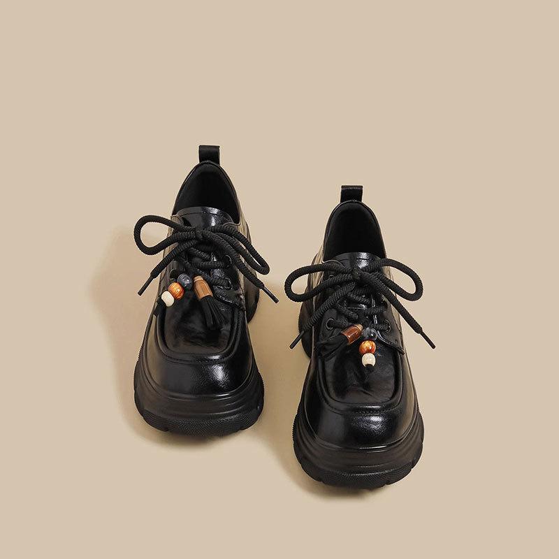 Leather Platform Loafers Women's 2025 New Autumn Retro British Style Small Leather Shoes Comfortable and Versatile Height-increasing Single Shoes