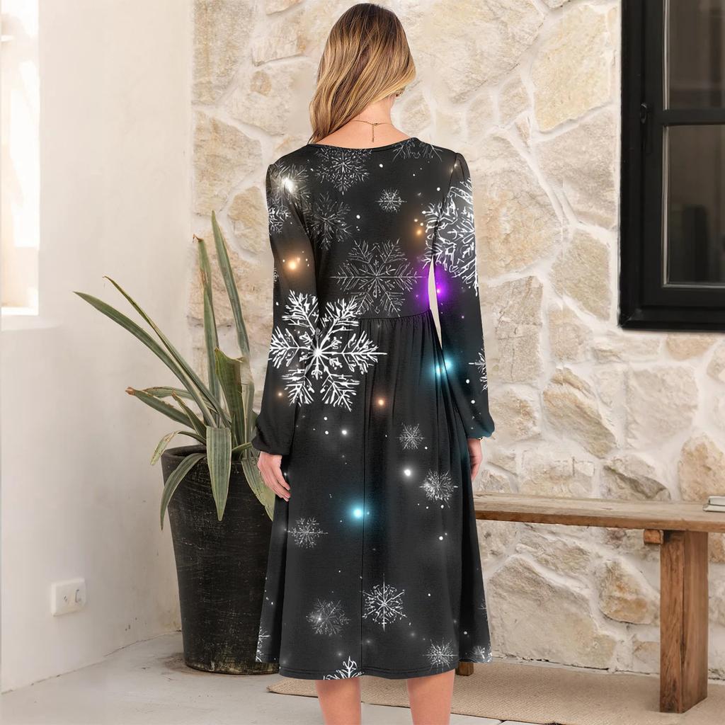 Women's Christmas Printed Fashionable Loose Round-neck Dress