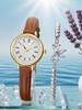 Fashionable Retro Simple Small Round Dial Leather Strap Women's Quartz Watch Bracelet 2 Piece Set, Suitable for Daily, Dating
