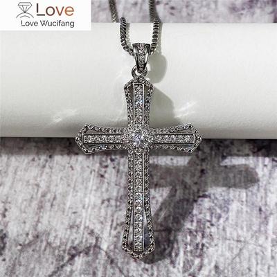 Gorgeous Cross Pendant Necklace for Women Full Paved Dazzling Cubic Zirconia Jewelry Personality Accessories