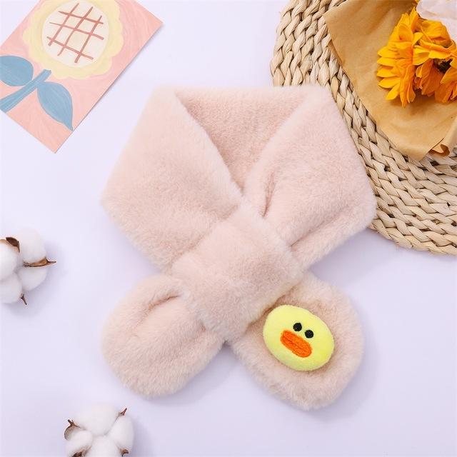Baby Winter Warm Thicken Scarfs New Children Cute Cartoon Faux Rabbit Fur Cross Collar Scarves Boy Girl Soft Plush Scarf Gift