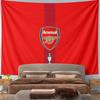 Red background with Arsenal crest and trophy emblem centered vertically. Patterned tapestry for bedroom and living room home decor