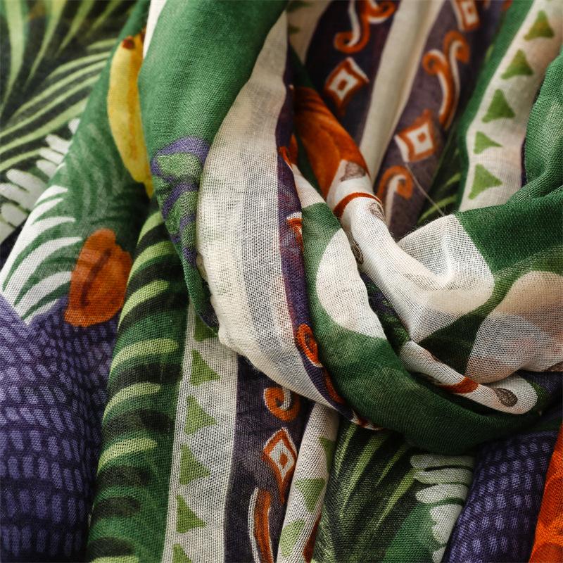 Ladies Scarf Thin Silk Scarf Spring Summer Tropical Plants Flowers Bugs Birds Bali Yarn Women Tassel Shawl
