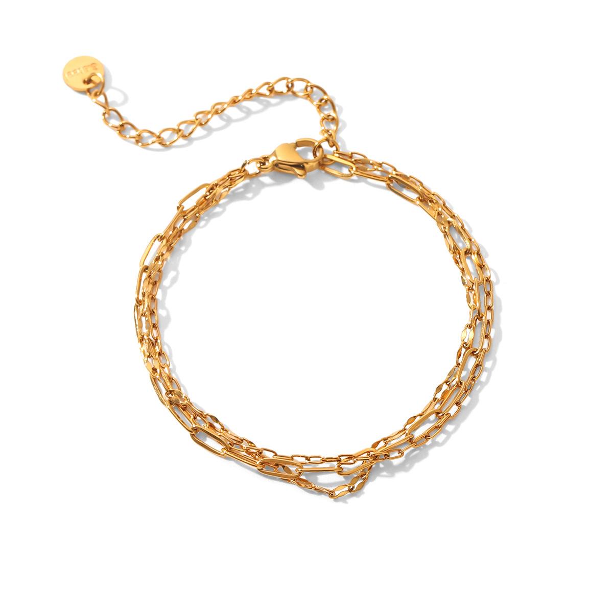 

Three-layer stainless steel bracelet, 18k gold lips chain, cross chain, unique versatile hand jewelry, titanium steel jewelry