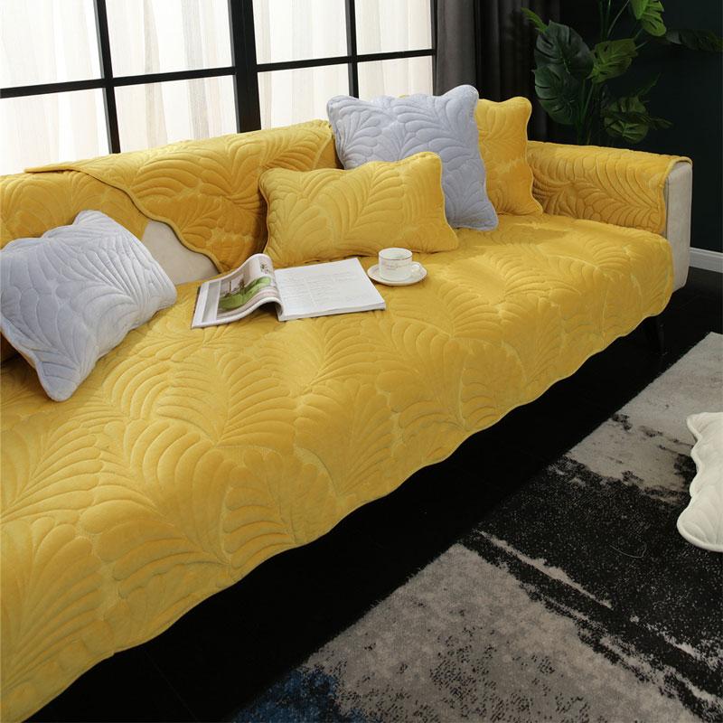 Quilted Leaves Thickened L Shape Sofa Cover Milk Velvet 4 Seater for Living Room Soft Couch Slipcover Loveseat Chair Cover Solid