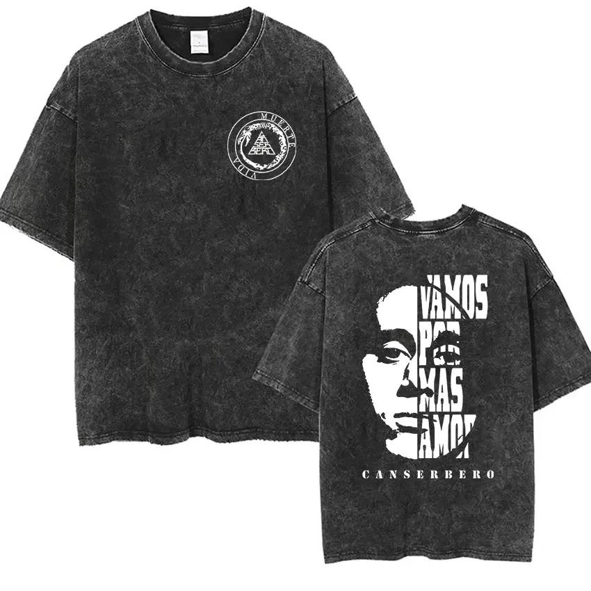 Vintage Washed Canserbero Logo 2025 Merch T Shirts Rap Gothic Style Hip Hop Short Sleeve Tshirt Men Women Casual Oversized Tees