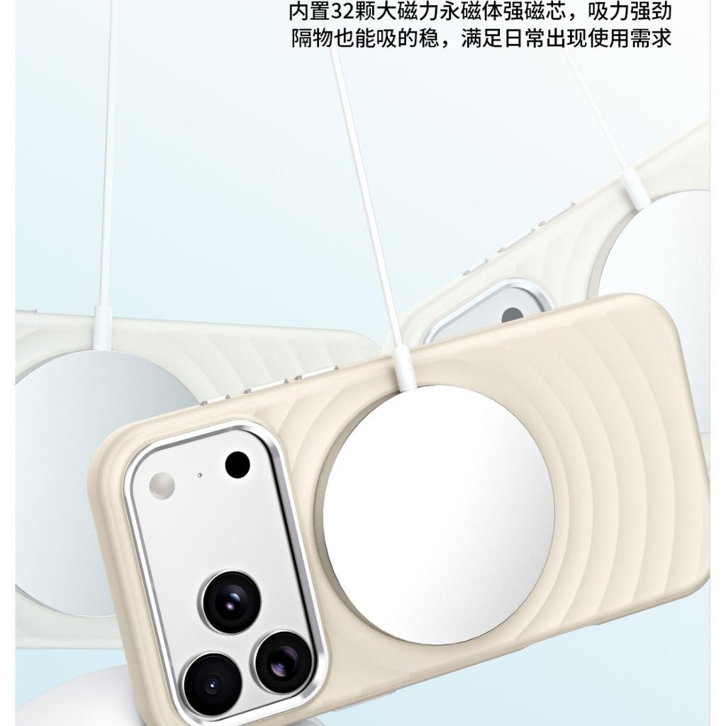 Applicable to iPhone18Pro mobile phone case, liquid silicone ripple magnetic suction Apple 17 metal button anti-drop case
