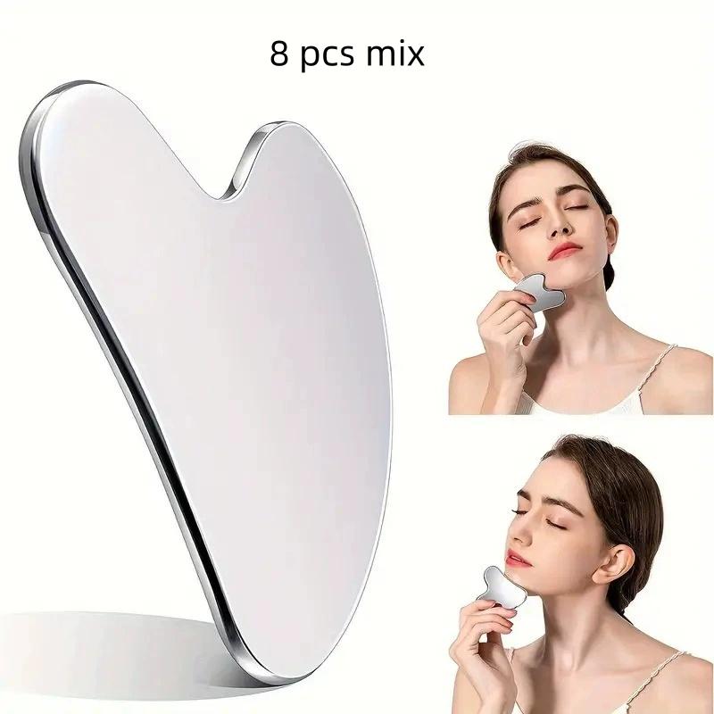 1/3/5/8pcs mix Stainless Steel Facial Scraping Tool Metal Scraper for Light Coffee Color Care Used for Body and Eye Massage