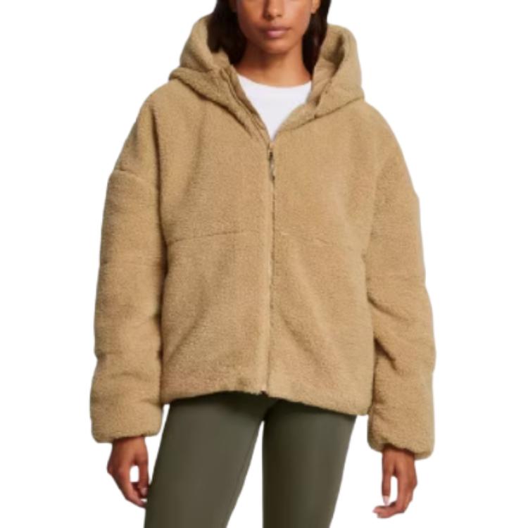 Under Armour Mission Hooded Warm Solid Long Sleeve Fleece Jacket Women Jackets Camel-Brown 1385859-263