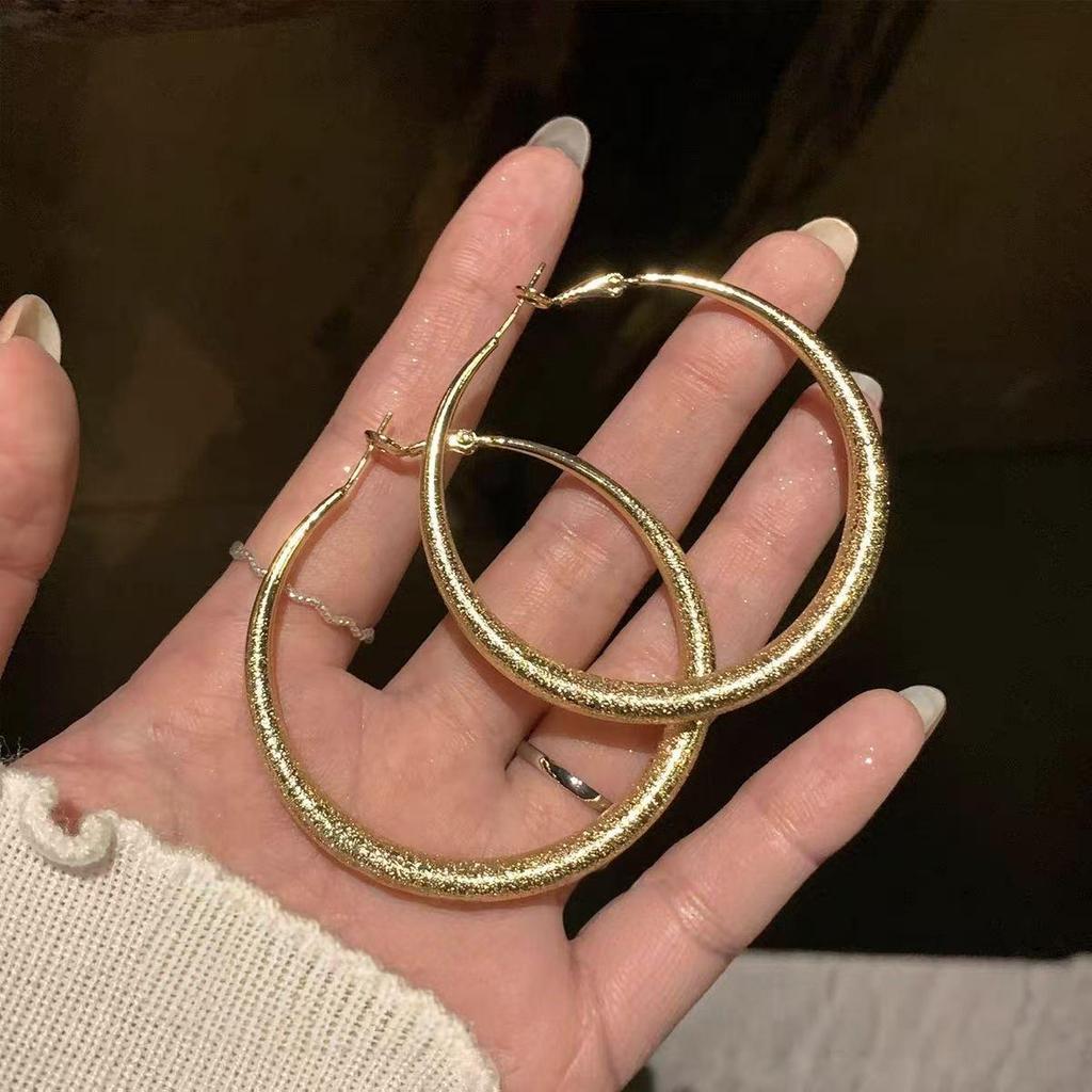 Große runde Creolen aus Sterlingsilber, Leichter Luxus, Süßer Cooler Stil, Nischenschmuckdesign für Herbst und Winter.