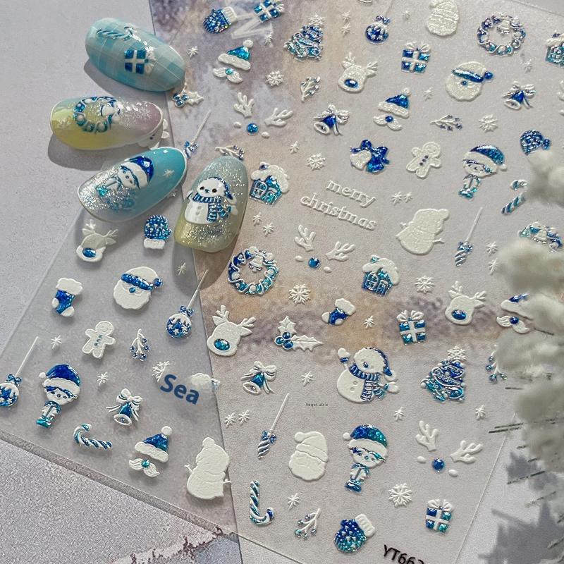 1 Stück Bronzing Weihnachts-Schneeflocken Nagelkunst-Sticker Niedlicher Cartoon Weihnachtsbaum Weihnachtsmann Maniküre Abziehbild DIY Nagelkunst-Dekor