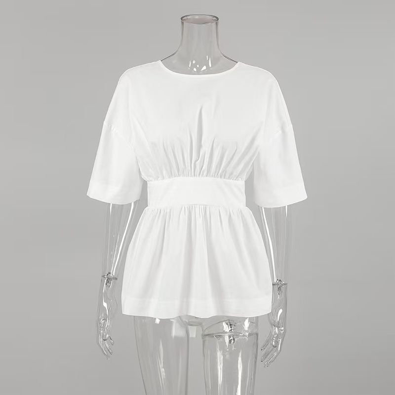 

Western Style New Fashion Sexy Backless Short sleeve Shirts Top Sexy Lace up Backless Top White L