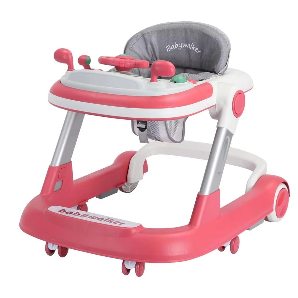 Faltbarer Aktivitäts-Gehwagen, Kleinkind Baby Schiebewagen mit abnehmbarem Füttertablett & Musiktablett(Ohne Akku), 2 in 1 Baby Walker