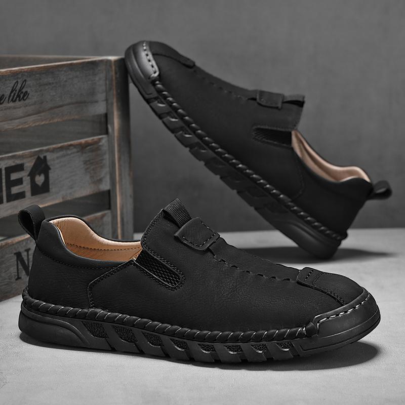Klassische Marke Modische flache Schuhe für Outdoor-Fahrten für Herren Handgefertigte Sohlen Vielseitige Herren Leder Freizeitschuhe Rutschfest