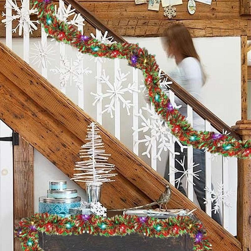 Christmas Garland Led Light Tinsel Garland With Led Lights 16.4Ft Streamers Ornaments Shiny Twist Christmas Decor Battery