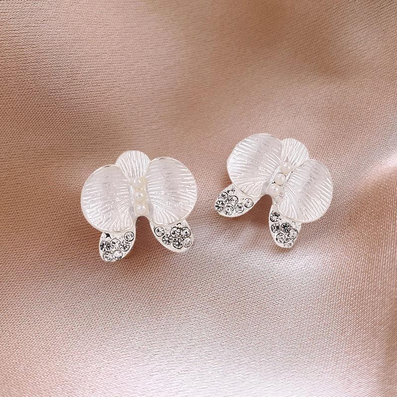 Butterfly Flower Rhinestone Enamel Pearl Earrings - 2025 Women's Light Luxury Stud Accessories