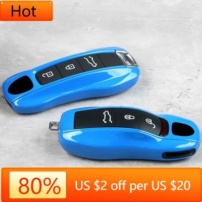 Interior Mouldings Car Key Cover Shark Blue For Porsche Panamera Boxster Macan Cayenne Taycan 911 718 Cayman I