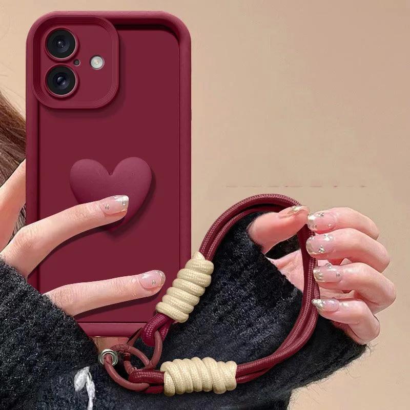Süßes 3D Schwarzes Kaffee Weinrot Liebesherz Hängender Riemen Hülle Für Oneplus NORD CE 2 3 4 Lite 5G One Plus 12 12R 11 11R 10R 8T Abdeckung