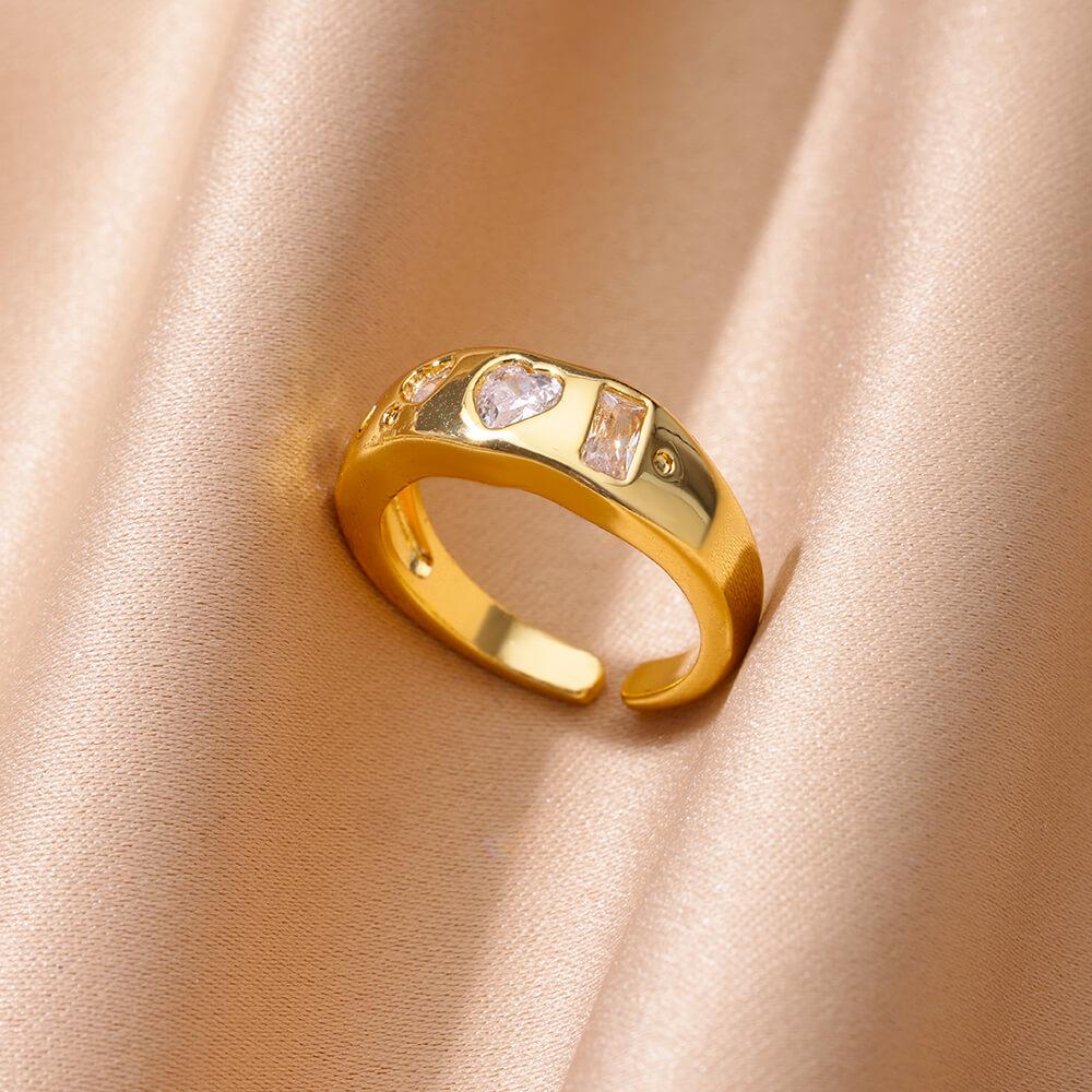 New Stainless Steel Heart zircon Rings for Women Chunky Gold Color Open Charm Ring Party Wedding Jewelry Prom Accessories Gifts