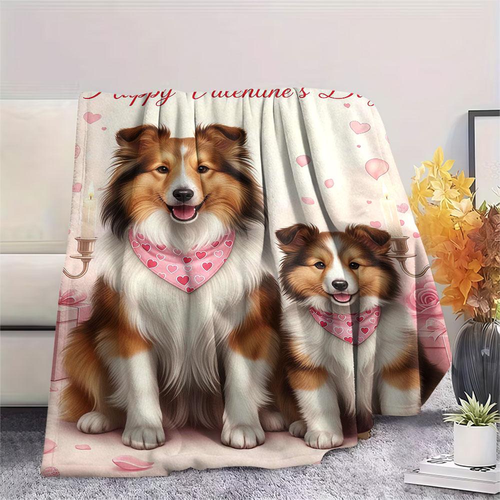 1Pc Cutetwodogs Print Flannel Blanket, High quality Comfortable for All Seasons, Home Decor, Warmth and Comfort, Perfect for Christmas Gifts