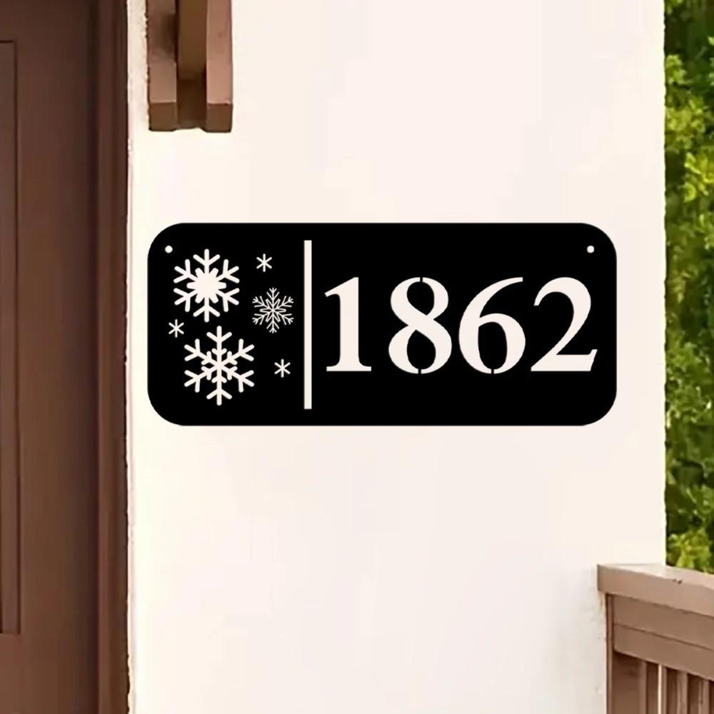 Custom Metal Frosty Flake House Number Sign, Personalized Outdoor Address Plaque, Wall Decor
