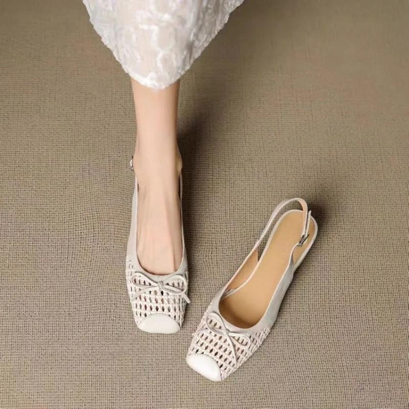 Fashion Ladies Shoes 2025 Fashion Closed Toe Women's Sandals New Buckle Strap Dress Summer Butterfly-knot Shallow Plus Size  High Heels